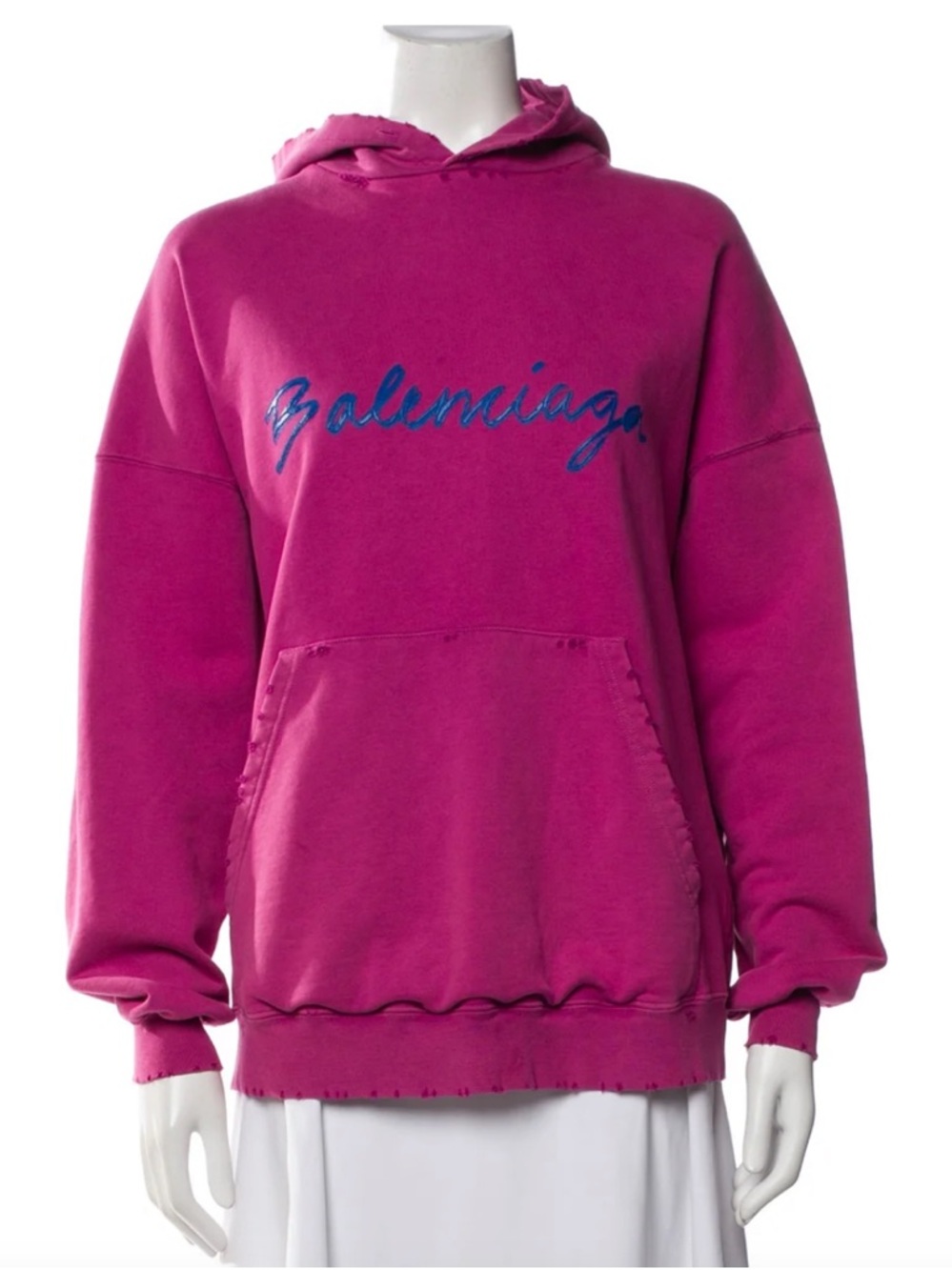 Balenciaga Fuchsia Hoodie with Blue Script Logo